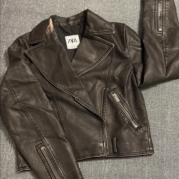 Zara Faux Leather Moto Biker Jacket - Picture 2 of 8